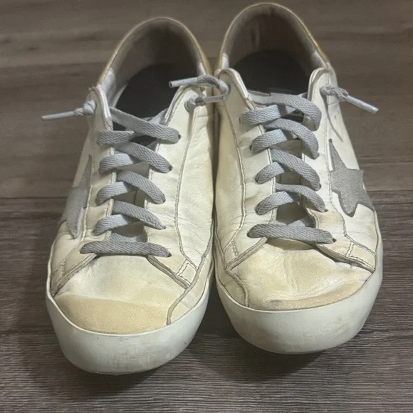 Golden Goose Tan and White Classic Star Sneakers - Picture 8 of 12